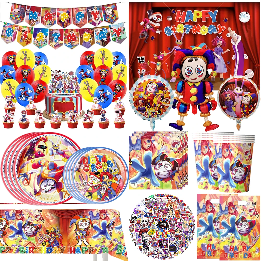 New The Amazing Birthday Party Decorations Digitaled Circus Tableware Set Plates Banner Tablecloth for Baby Shower Supplie Gifts
