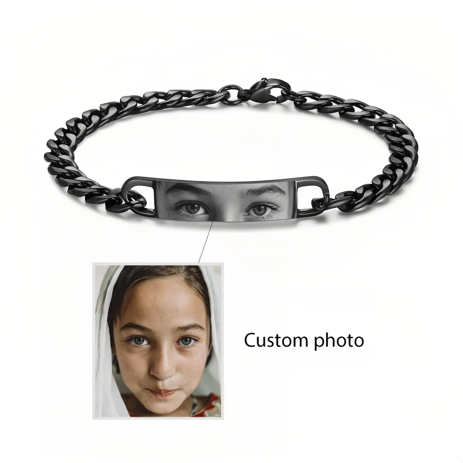 Custom Engraved Stainless Steel Women Men's Bracelet with Realistic Eye Design -Funky Personalized Photo Couple's Jewelry
