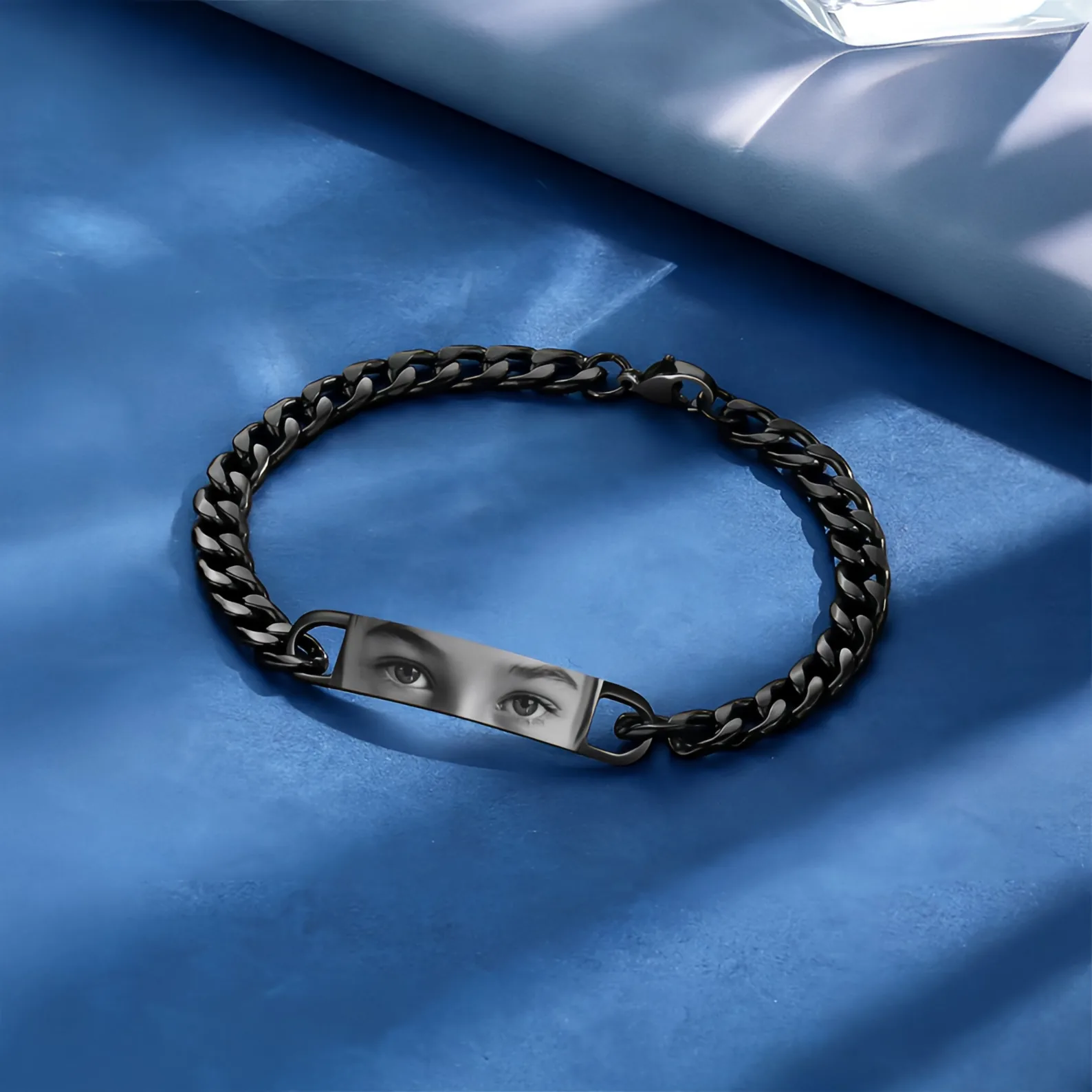 Custom Engraved Stainless Steel Women Men's Bracelet with Realistic Eye Design -Funky Personalized Photo Couple's Jewelry