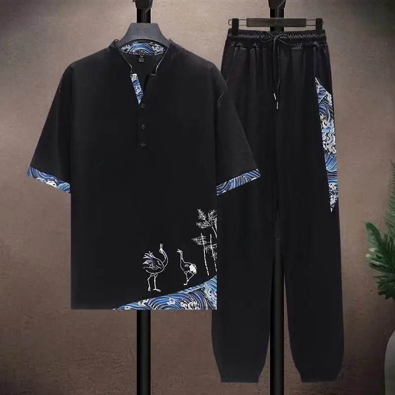 (Shirt + trousers) 2026 summer shirts men fashion Cotton shirts men's breathable sets High quality shirts Two Piece size M-5XL