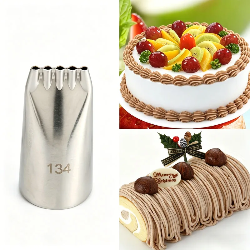 1pcs #134 Cake Decorating Piping Tip, Stainless Steel 5-Line Pastry Nozzle for Spaghetti, Baby Food, Mont Blanc Baking Tool
