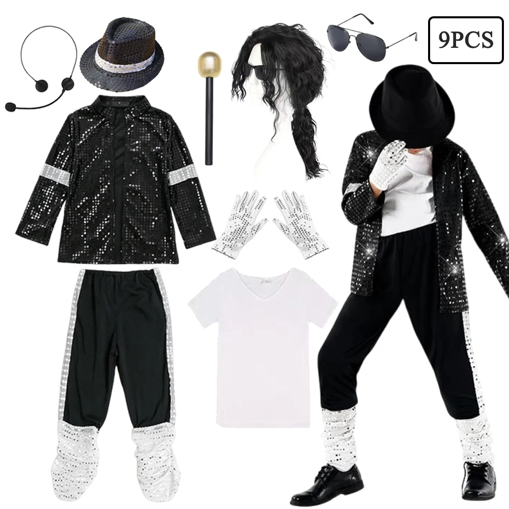 Kids Halloween Cosplay Outfit Boys Dance Show Performance Party Michael Jackson Carnival Pop Star Costume
