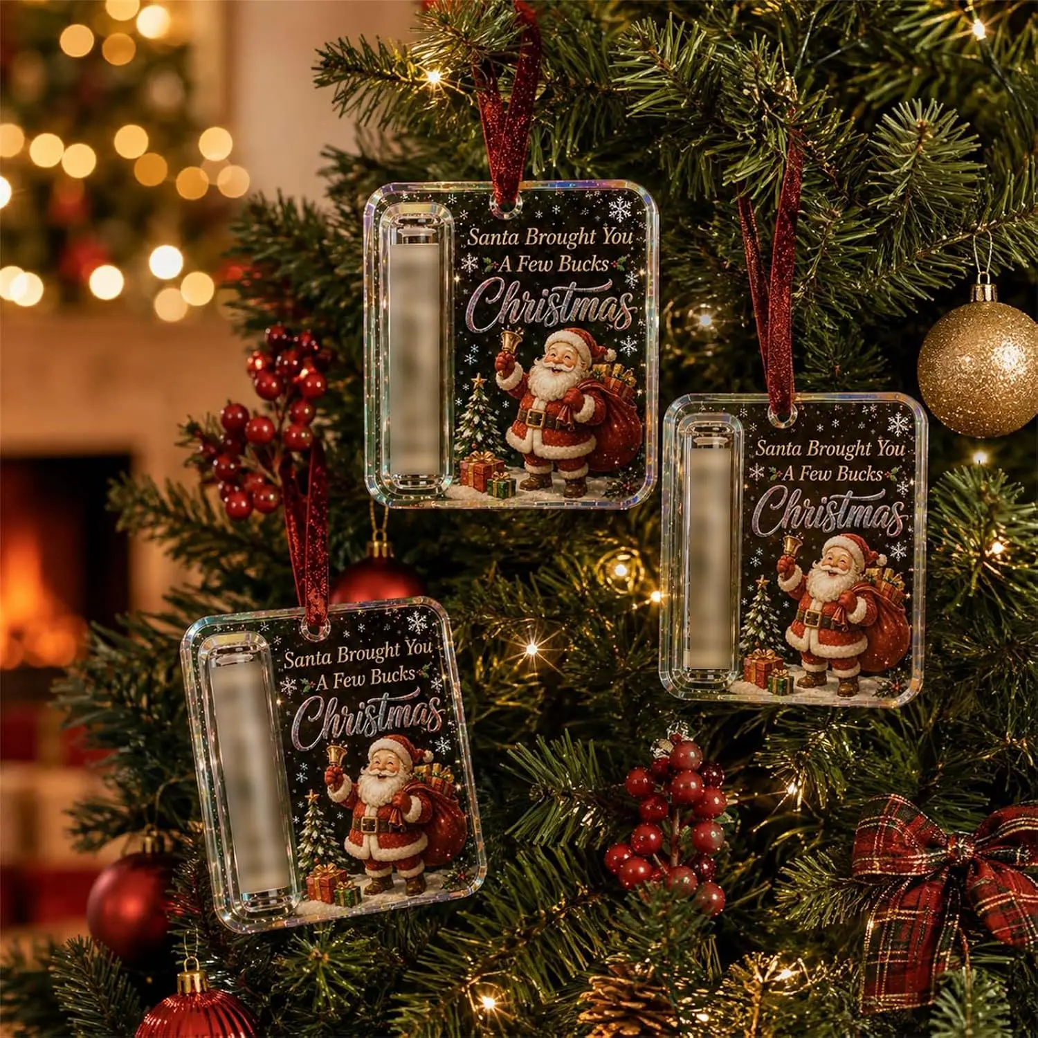 Christmas Cash Gift Holder Acrylic Santa Claus Elk Gingerbread Hanging Ornament Christmas Tree Decoration Party Money Gift Ideas