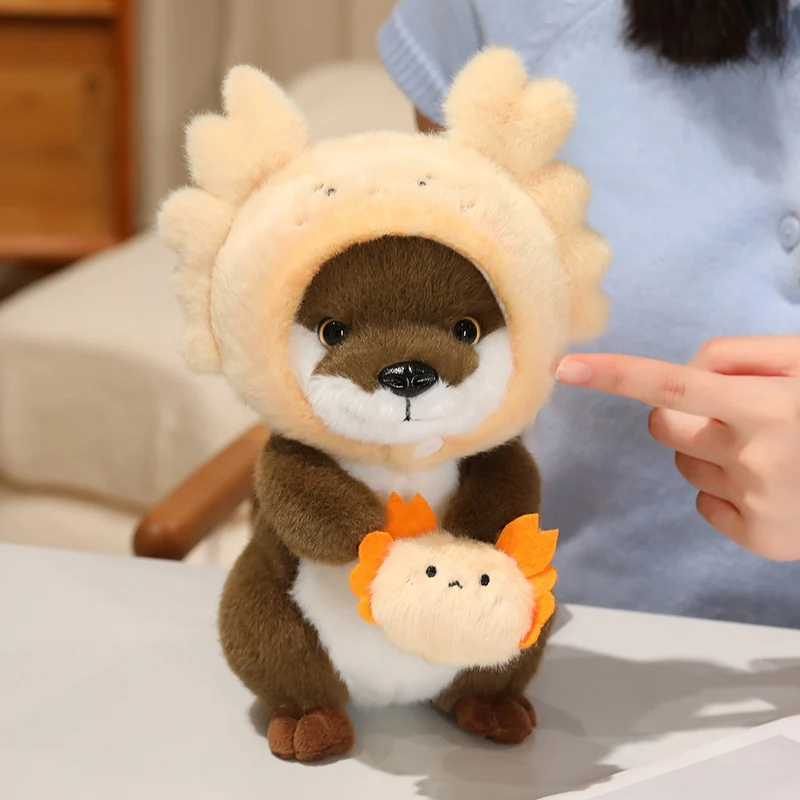 22cm Kawaii Taiyaki Headgear Toys Otter Cartoon Stuffed Animals Soft Prawn Sea Otters Plush Dolls for Girls Gifts Home Decor