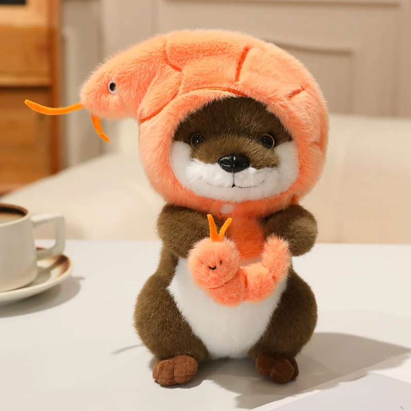 22cm Kawaii Taiyaki Headgear Toys Otter Cartoon Stuffed Animals Soft Prawn Sea Otters Plush Dolls for Girls Gifts Home Decor