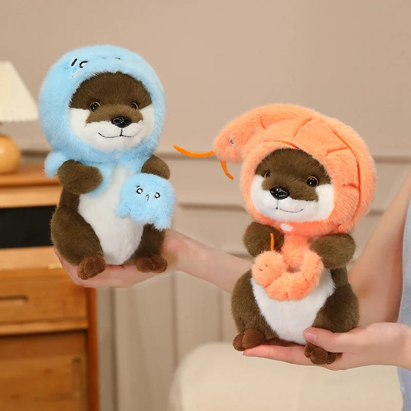 22cm Kawaii Taiyaki Headgear Toys Otter Cartoon Stuffed Animals Soft Prawn Sea Otters Plush Dolls for Girls Gifts Home Decor