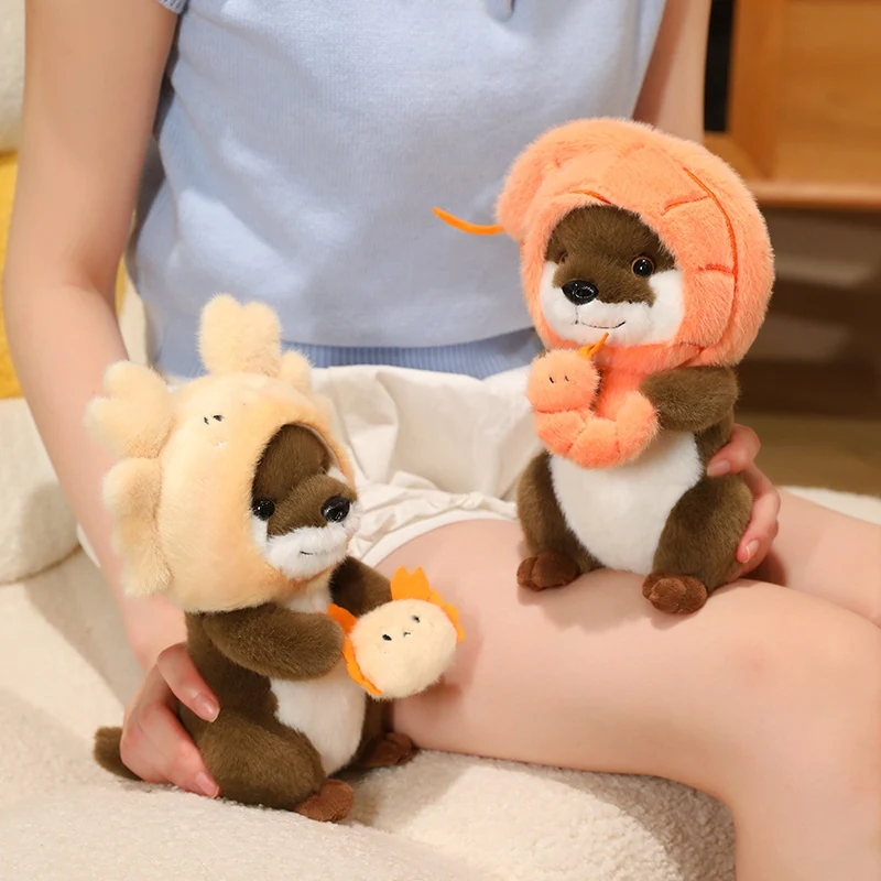 22cm Kawaii Taiyaki Headgear Toys Otter Cartoon Stuffed Animals Soft Prawn Sea Otters Plush Dolls for Girls Gifts Home Decor