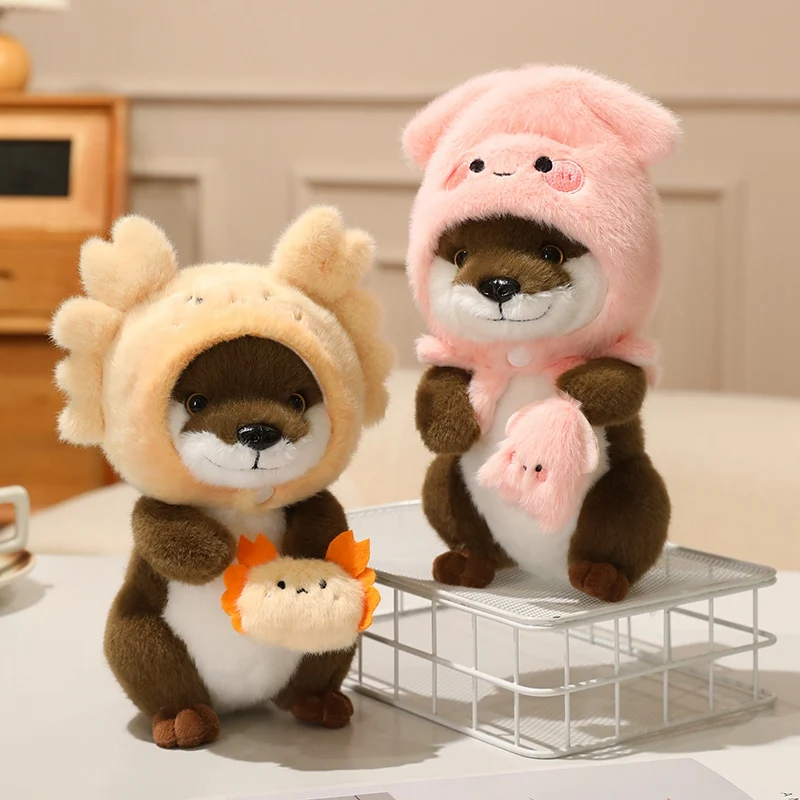 22cm Kawaii Taiyaki Headgear Toys Otter Cartoon Stuffed Animals Soft Prawn Sea Otters Plush Dolls for Girls Gifts Home Decor