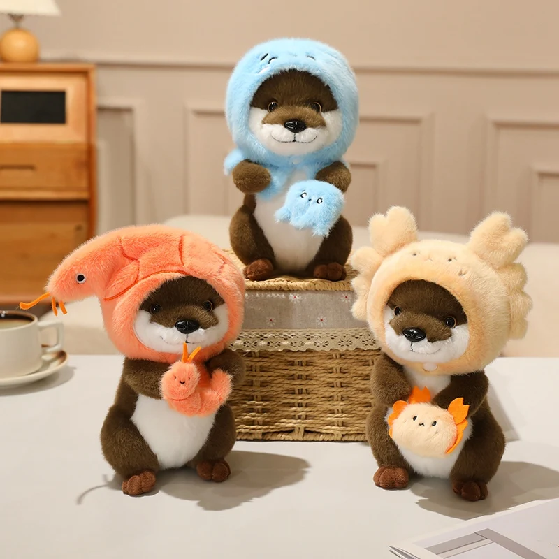 22cm Kawaii Taiyaki Headgear Toys Otter Cartoon Stuffed Animals Soft Prawn Sea Otters Plush Dolls for Girls Gifts Home Decor