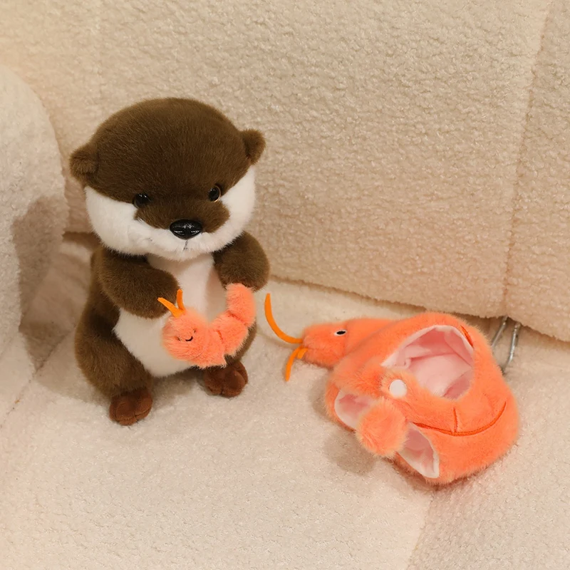 22cm Kawaii Taiyaki Headgear Toys Otter Cartoon Stuffed Animals Soft Prawn Sea Otters Plush Dolls for Girls Gifts Home Decor