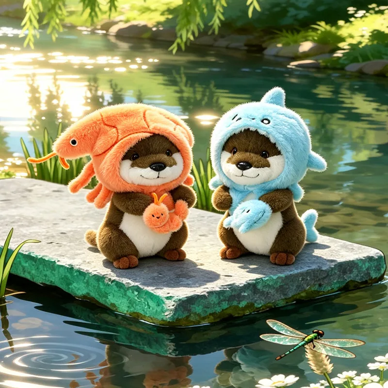 22cm Kawaii Taiyaki Headgear Toys Otter Cartoon Stuffed Animals Soft Prawn Sea Otters Plush Dolls for Girls Gifts Home Decor