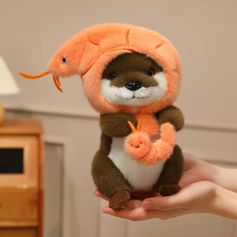 22cm Kawaii Taiyaki Headgear Toys Otter Cartoon Stuffed Animals Soft Prawn Sea Otters Plush Dolls for Girls Gifts Home Decor