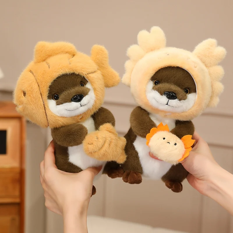 22cm Kawaii Taiyaki Headgear Toys Otter Cartoon Stuffed Animals Soft Prawn Sea Otters Plush Dolls for Girls Gifts Home Decor
