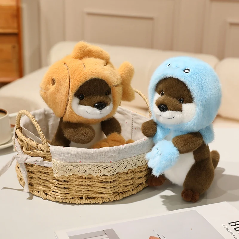 22cm Kawaii Taiyaki Headgear Toys Otter Cartoon Stuffed Animals Soft Prawn Sea Otters Plush Dolls for Girls Gifts Home Decor