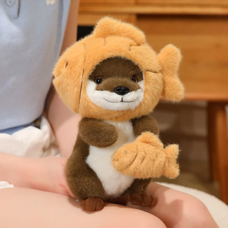 22cm Kawaii Taiyaki Headgear Toys Otter Cartoon Stuffed Animals Soft Prawn Sea Otters Plush Dolls for Girls Gifts Home Decor