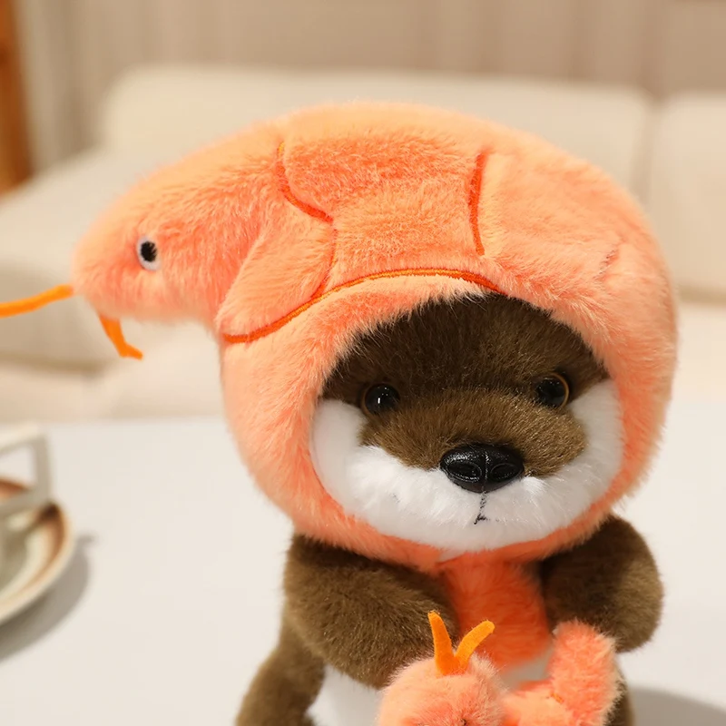 22cm Kawaii Taiyaki Headgear Toys Otter Cartoon Stuffed Animals Soft Prawn Sea Otters Plush Dolls for Girls Gifts Home Decor