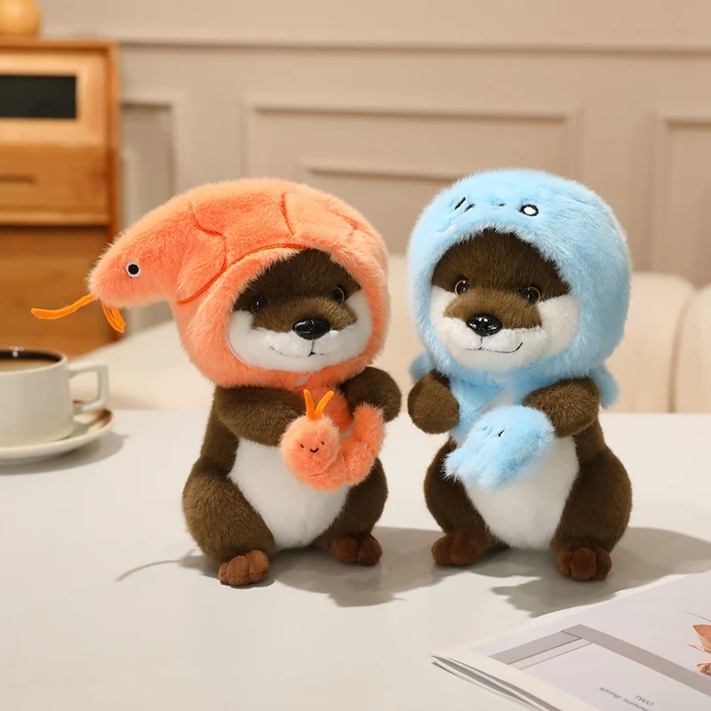 22cm Kawaii Taiyaki Headgear Toys Otter Cartoon Stuffed Animals Soft Prawn Sea Otters Plush Dolls for Girls Gifts Home Decor