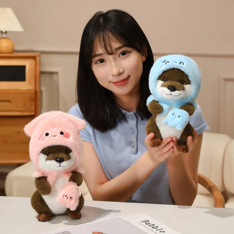 22cm Kawaii Taiyaki Headgear Toys Otter Cartoon Stuffed Animals Soft Prawn Sea Otters Plush Dolls for Girls Gifts Home Decor
