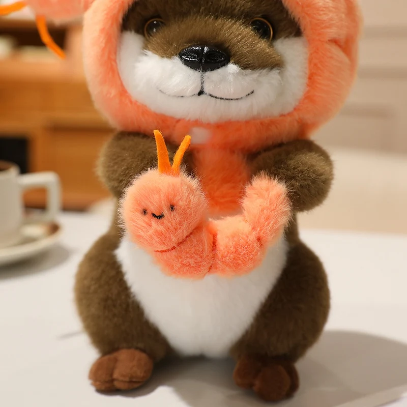 22cm Kawaii Taiyaki Headgear Toys Otter Cartoon Stuffed Animals Soft Prawn Sea Otters Plush Dolls for Girls Gifts Home Decor