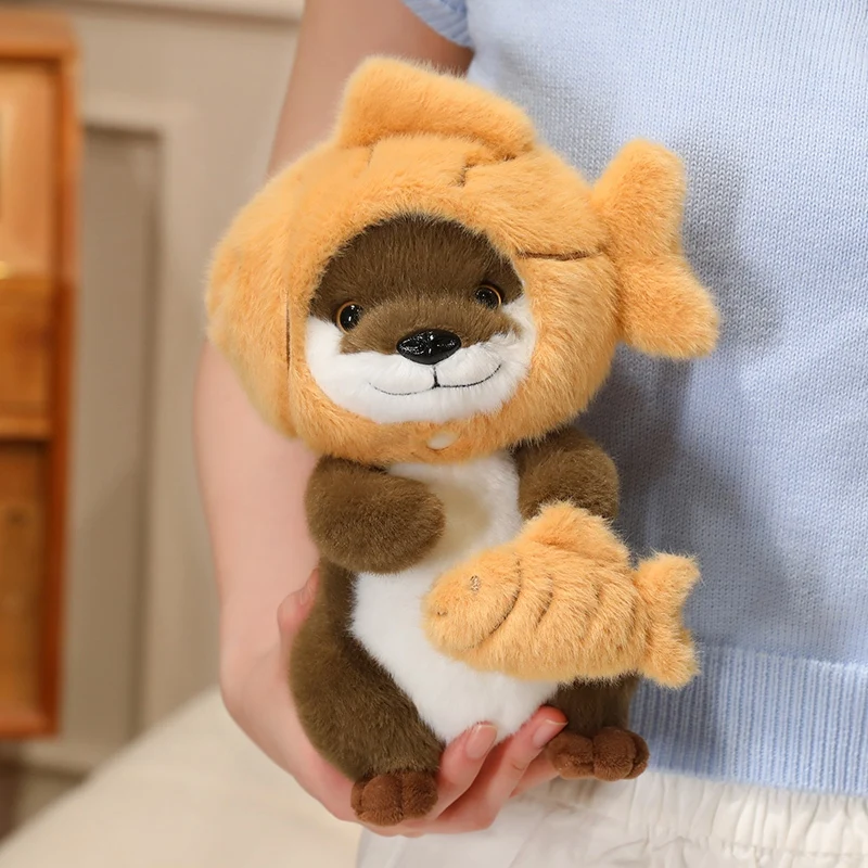 22cm Kawaii Taiyaki Headgear Toys Otter Cartoon Stuffed Animals Soft Prawn Sea Otters Plush Dolls for Girls Gifts Home Decor