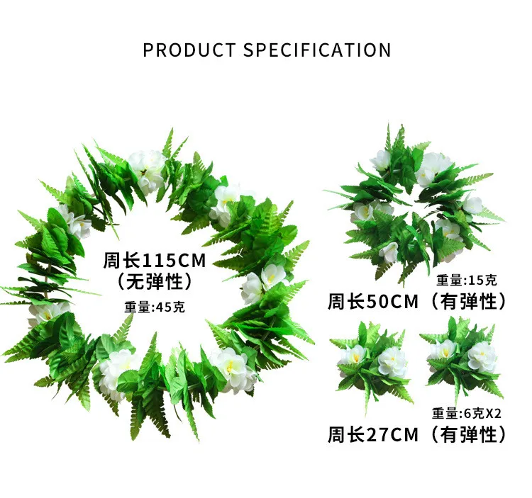 Green Hawaiian Wreath Artificial Leaf Garland Necklace Bracelet Fancy Dress Wedding Party Hawaii Beach Stage Costume