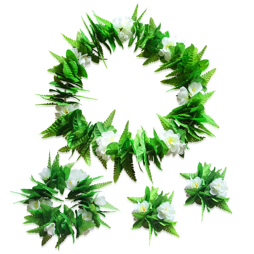 Green Hawaiian Wreath Artificial Leaf Garland Necklace Bracelet Fancy Dress Wedding Party Hawaii Beach Stage Costume