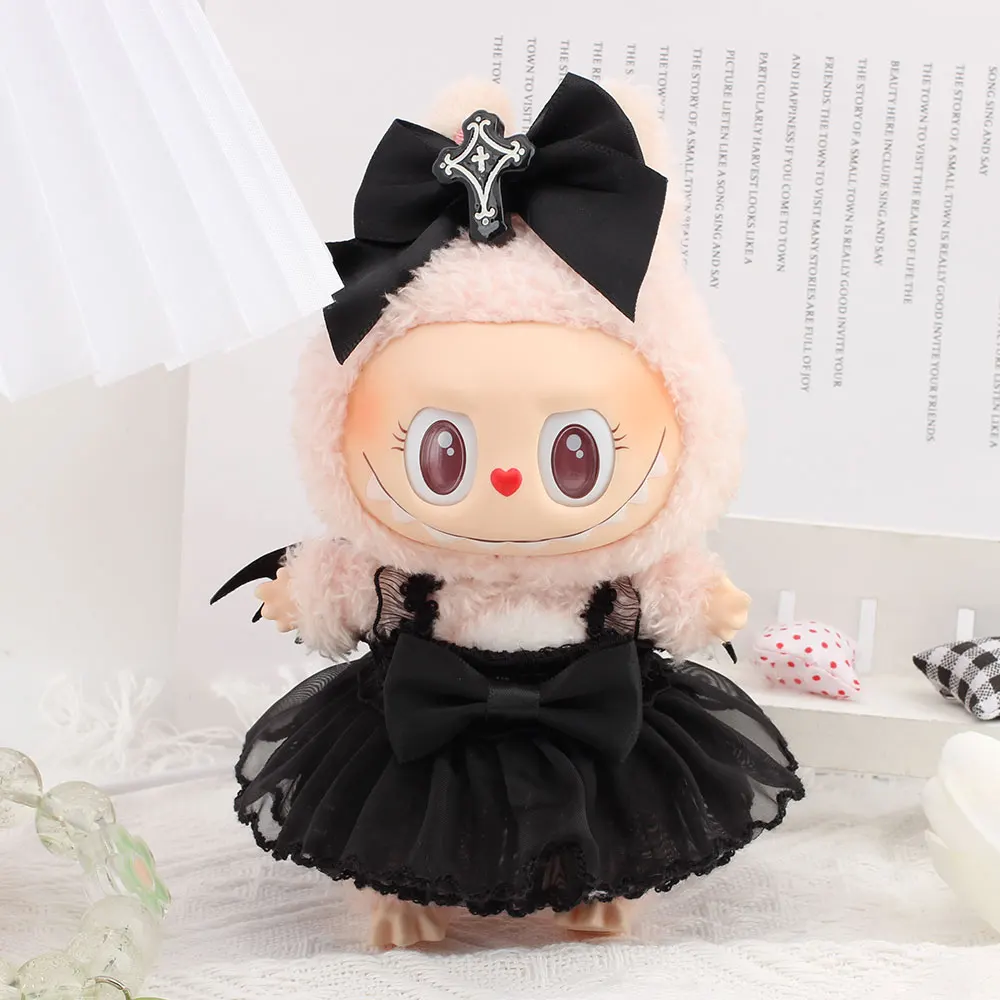 For Labubu Doll Clothing A skirt with black bat wings Halloween Doll Costumes 17cm Clothing Shoes Doll DIY Accessories