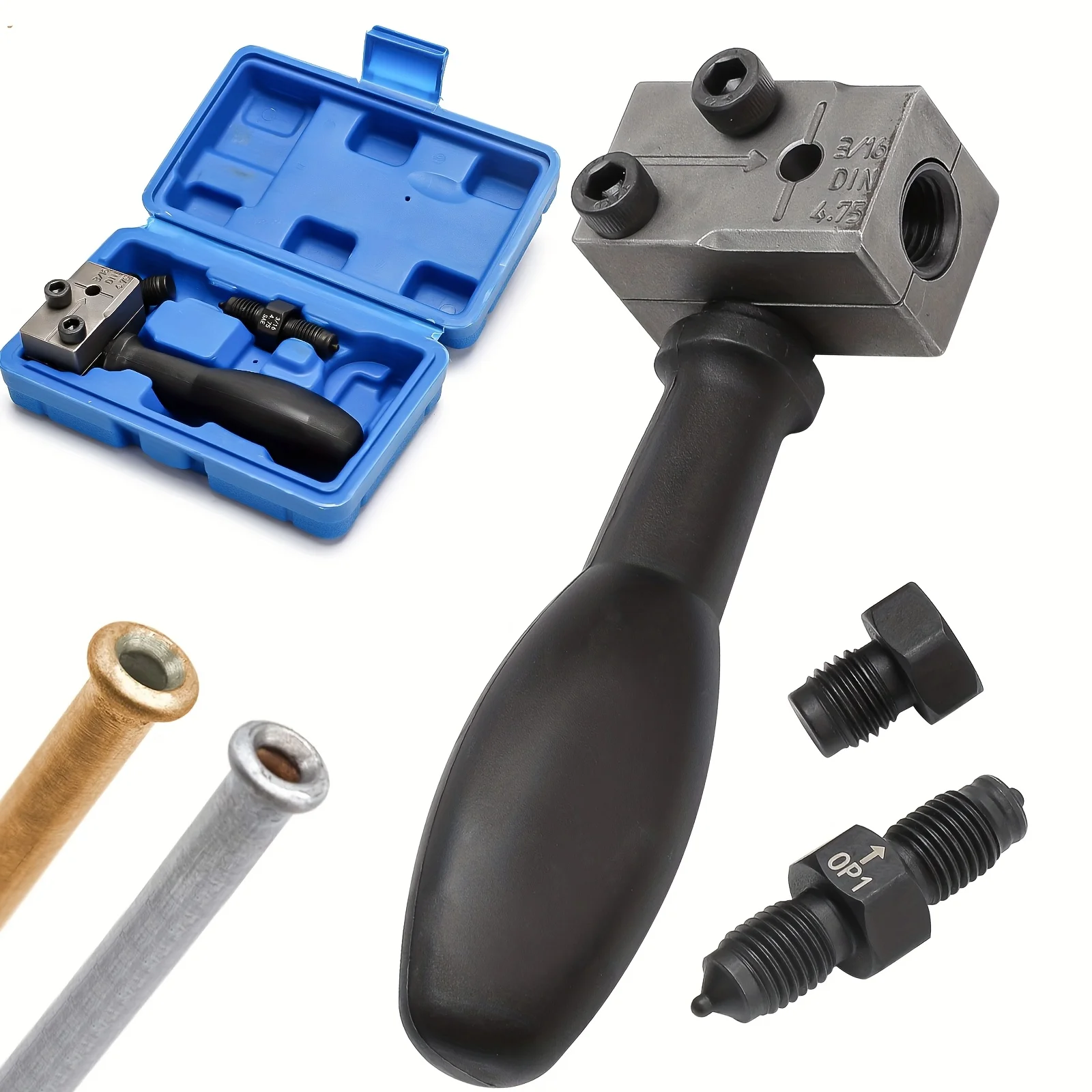 3/16 Inch Brake Tube Flaring Tool Set 45 Degree Double Flare SAE ISO Carbon Steel for Auto Repair DIY with Storage Box