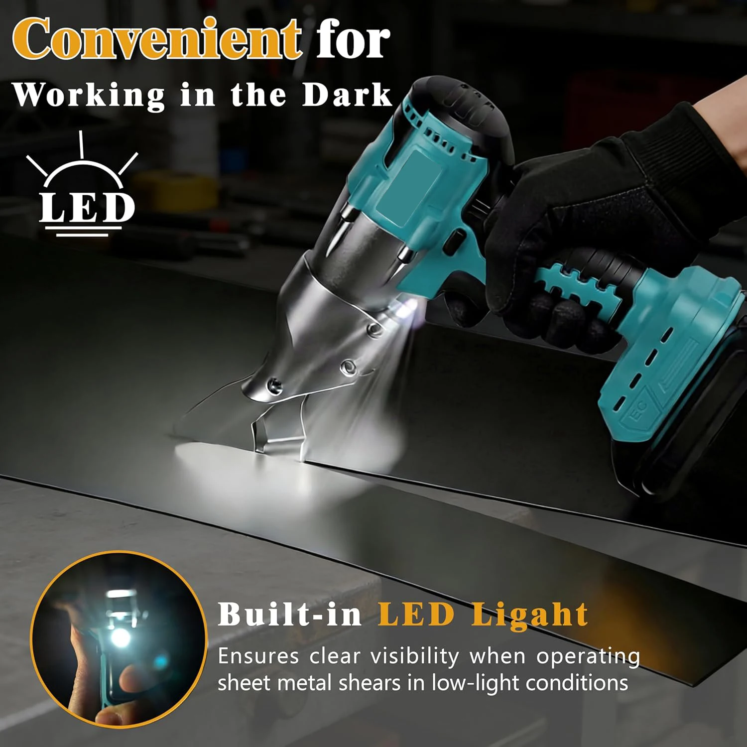 Brushless Cordless Electric Metal Shears 1600RPM 2mm Sheet Metal Cutter for Steel Aluminum Roofing Compatible with Makita 18V Ba
