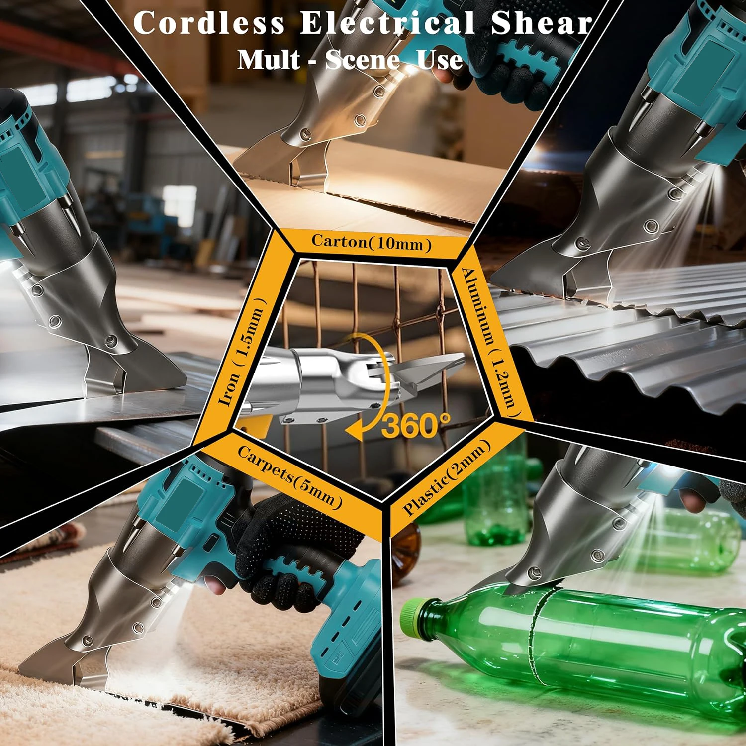 Brushless Cordless Electric Metal Shears 1600RPM 2mm Sheet Metal Cutter for Steel Aluminum Roofing Compatible with Makita 18V Ba