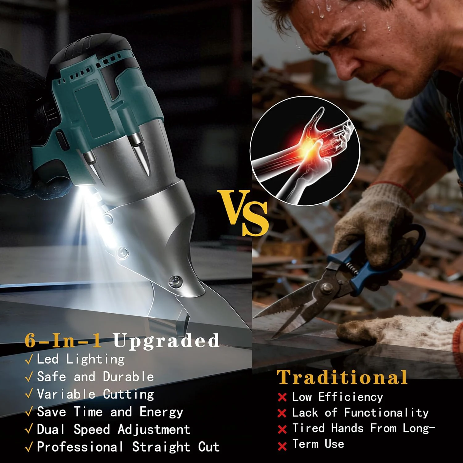 Brushless Cordless Electric Metal Shears 1600RPM 2mm Sheet Metal Cutter for Steel Aluminum Roofing Compatible with Makita 18V Ba
