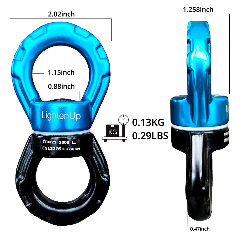 30KN Outdoor Rock Climbing Carabiner Swivel Connector Universal Gimbal Ring Yoga Swing Hammock Rope Swivel Rotational Connector