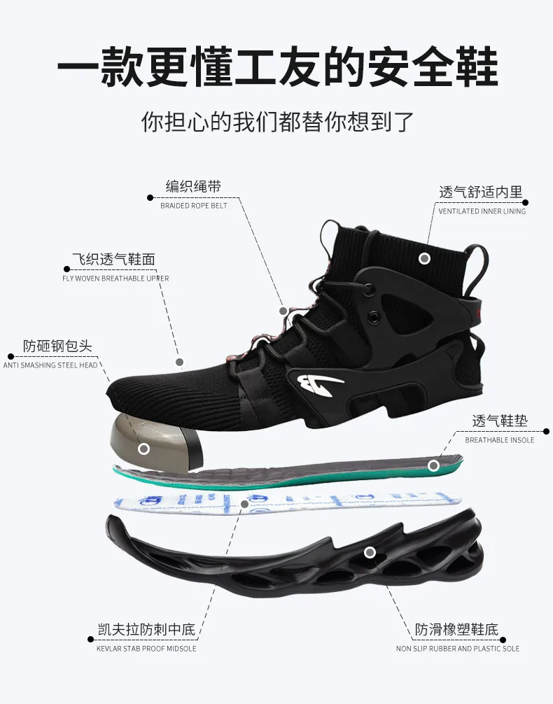 2026 Male Work Boots Indestructible Safety Shoes Men Steel Toe Shoes Puncture-Proof Work Sneakers Male Shoes Adult Work Shoes