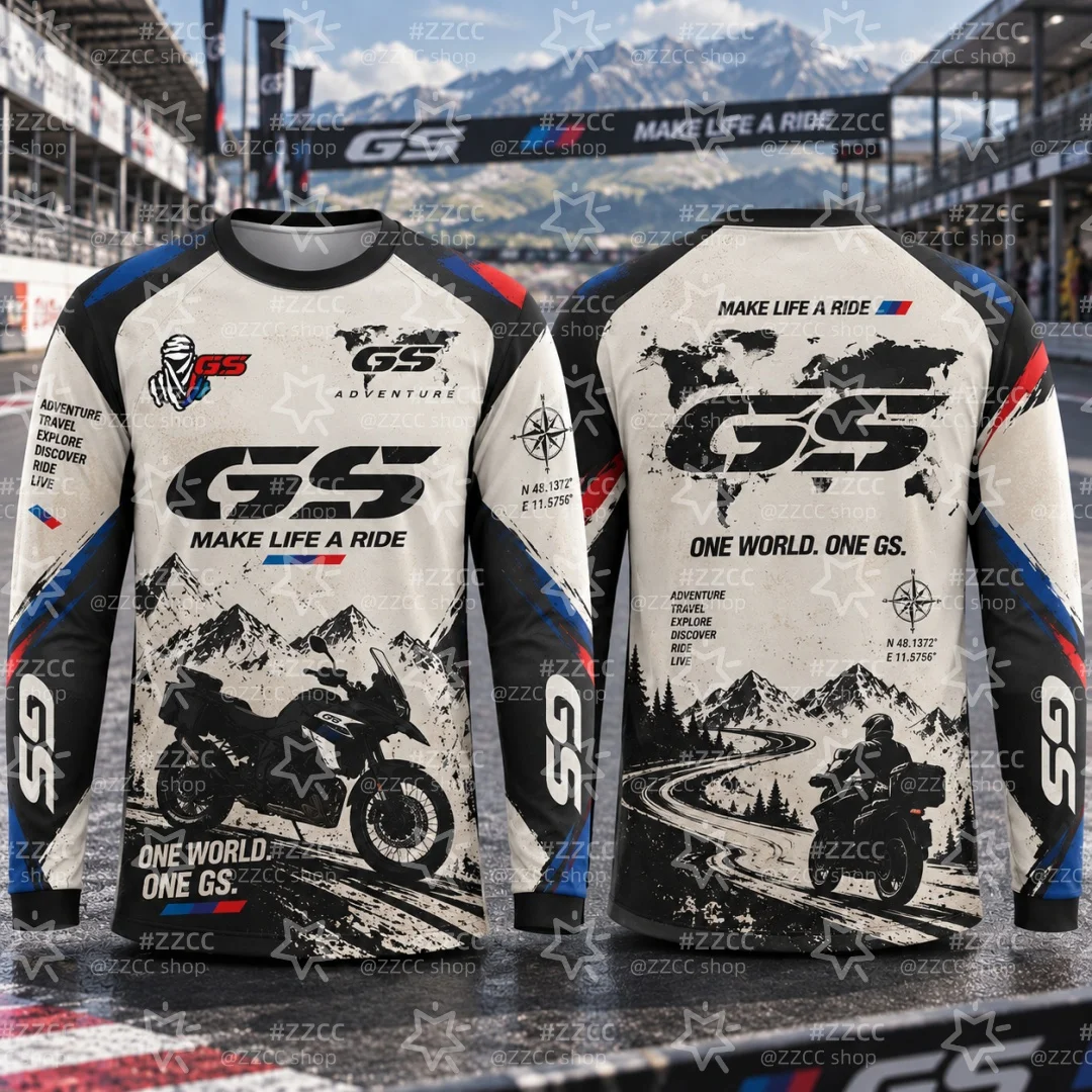 GS Adventure Motorcycle Long Sleeve T‑Shirt Men Motorbike Off‑Road Racing Jersey Unisex Motocross Casual Tops For Rider Fans