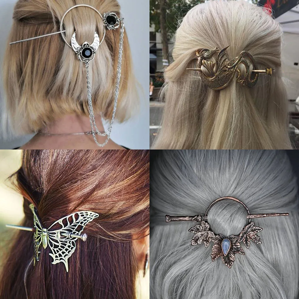Retro Norse Runes Viking Celtic Knot Hair Clips & Barrettes Minimalist Witch Slide Stick Hairpin Accessories Women Pagan Jewelry