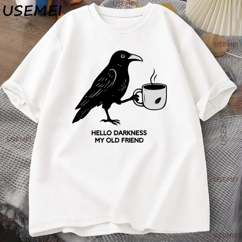 Vintage Crow Coffee T Shirt Halloween T-Shirt Fall Tee Women Men Cotton Tops Creative Crew Neck Tees Short Sleeve Loose TShirt