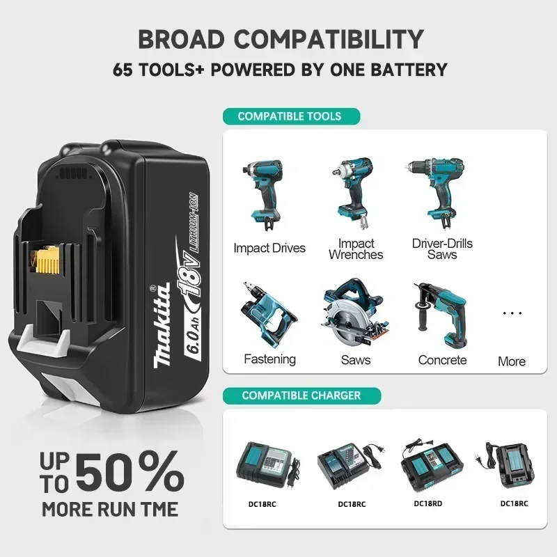 100% Genuine Makita 6Ah for Makita 18V Battery BL1860B BL1840 BL1830B BL1850B BL1850 BL1860 BL1815 Replacement Lithium Battery