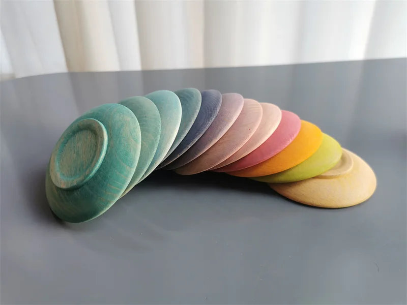 Sensory Wooden Montessori Toys Rainbow Pastel Sorting Bowls Dishes with Balls Acorns for Kids Play