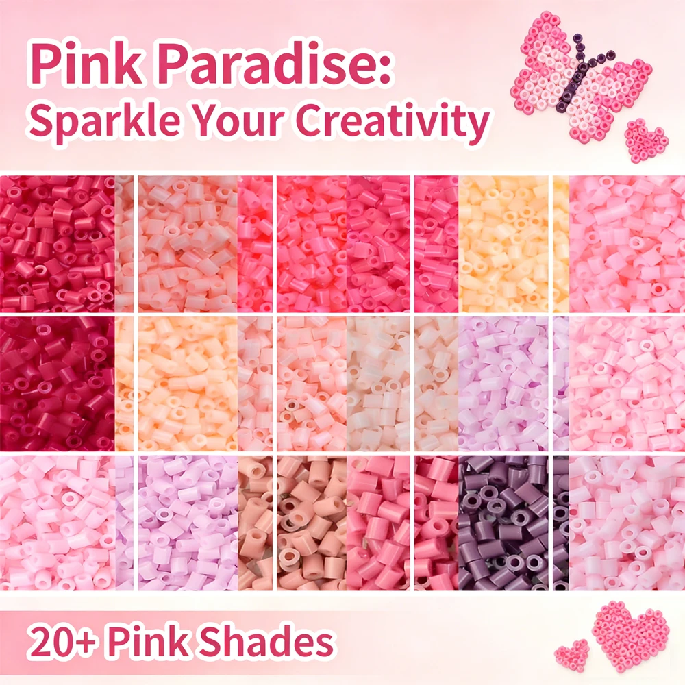 2.6mm Bulk Pink Color Series Perler Beads Refill Pack - 1000/5000pcs Fusible DIY Art Craft Fuse Beads for Mosaic Puzzle Kits