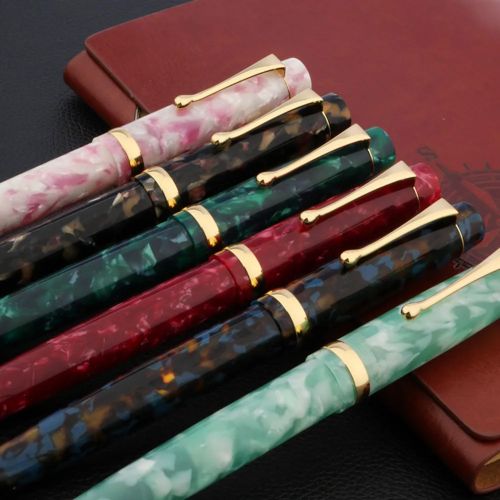 Luxury Acrylic Fountain Pen With Golden Green Calligraphy F Nib School Ink Color Office Writing Supplies
