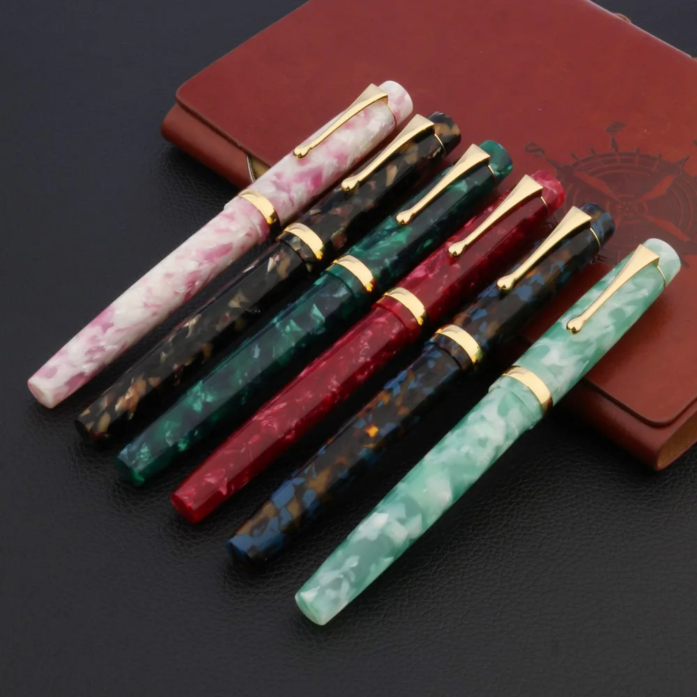 Luxury Acrylic Fountain Pen With Golden Green Calligraphy F Nib School Ink Color Office Writing Supplies