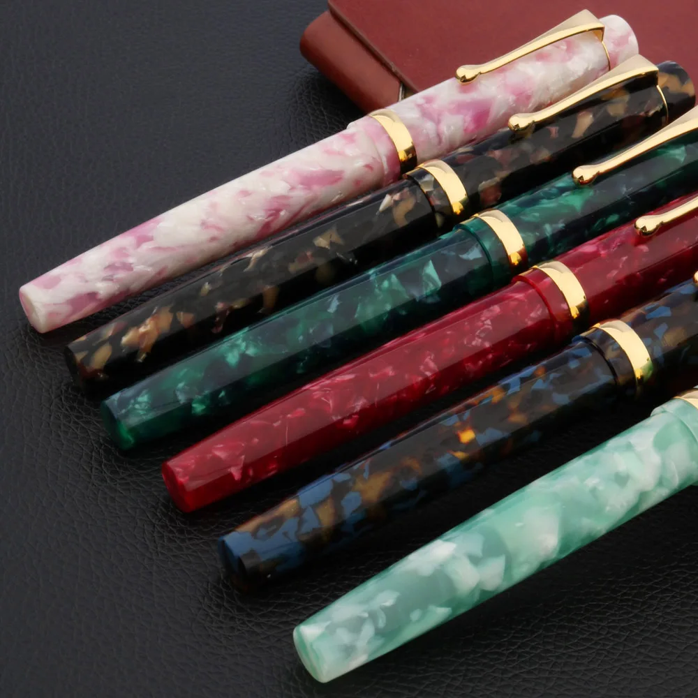 Luxury Acrylic Fountain Pen With Golden Green Calligraphy F Nib School Ink Color Office Writing Supplies