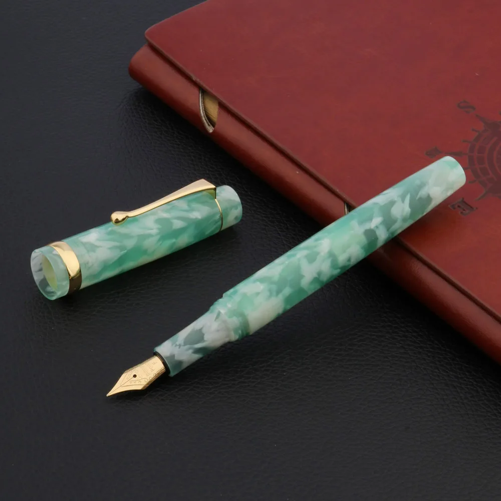 Luxury Acrylic Fountain Pen With Golden Green Calligraphy F Nib School Ink Color Office Writing Supplies