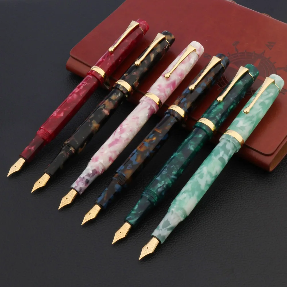 Luxury Acrylic Fountain Pen With Golden Green Calligraphy F Nib School Ink Color Office Writing Supplies