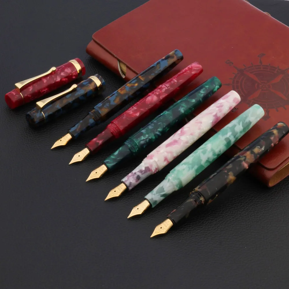 Luxury Acrylic Fountain Pen With Golden Green Calligraphy F Nib School Ink Color Office Writing Supplies