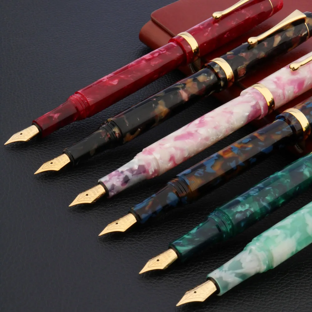 Luxury Acrylic Fountain Pen With Golden Green Calligraphy F Nib School Ink Color Office Writing Supplies