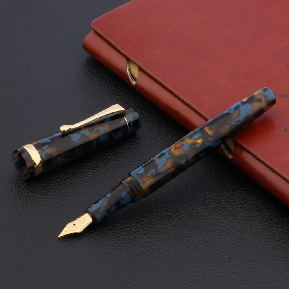 Luxury Acrylic Fountain Pen With Golden Green Calligraphy F Nib School Ink Color Office Writing Supplies