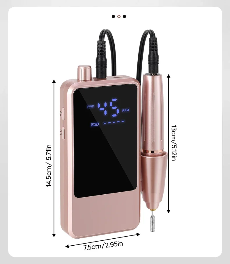 DianaBeauty 45000RPM Nail Drill Machine Portable Nail Polisher with LCD Display Electric Nail Polisher with 1600mAh Nail Tools