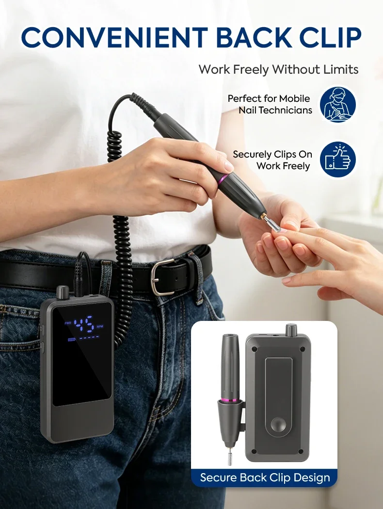 DianaBeauty 45000RPM Nail Drill Machine Portable Nail Polisher with LCD Display Electric Nail Polisher with 1600mAh Nail Tools