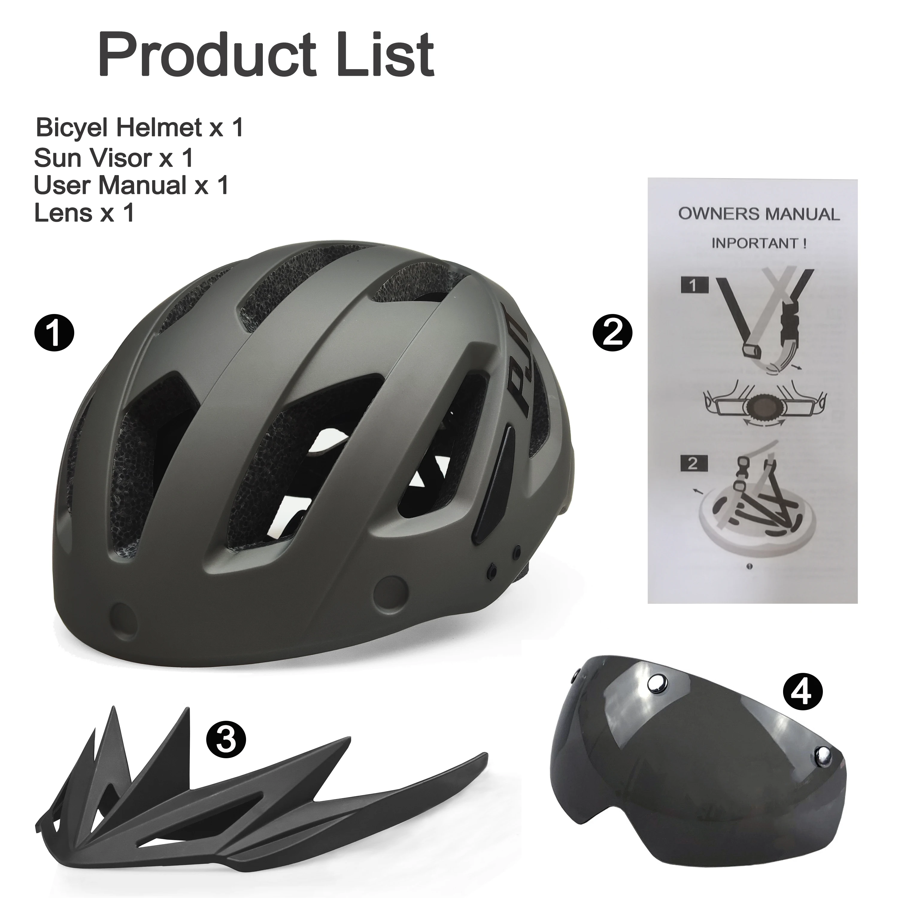 PJT New LED Bike Helmet With Sun Goggle Visor Rechargeable LED Men Bicycle Helmet Sunglasses Shield Road MTB Cycling Helmets